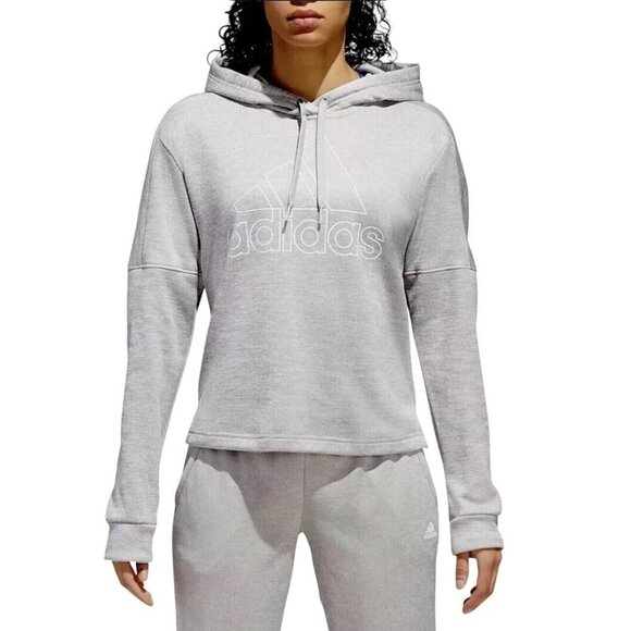Adidas Sweatshirt Women Small Gray Team Issue Climawarm Cropped Hoodie Athletic - Picture 1 of 10